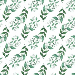 Grass pattern in watercolor style. Beautiful seamless pattern with wild herbs and leaves. It can be used as a background template for wallpaper, printing on fabrics, paper, invitations, etc