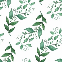 Grass pattern in watercolor style. Beautiful seamless pattern with wild herbs and leaves. It can be used as a background template for wallpaper, printing on fabrics, paper, invitations, etc