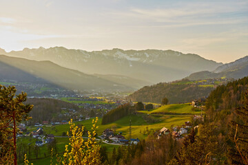 Beautiful sunset in a village Bad Goisern in Austria.