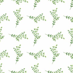 Fototapeta na wymiar Grass pattern in watercolor style. Beautiful seamless pattern with wild herbs and leaves. It can be used as a background template for wallpaper, printing on fabrics, paper, invitations, etc