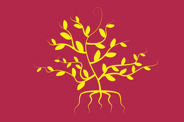 Beautiful minimalistic golden tree with red background 