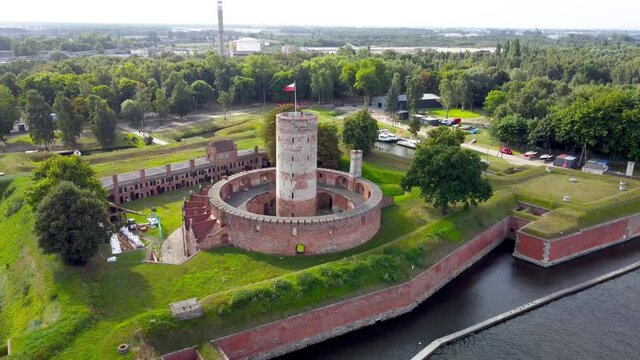 Aerial static view on Wisloujscie Fortress in Gdansk, Poland.