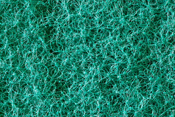 Pile on back of foam sponge is green, close-up macro view