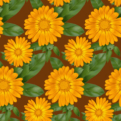 Seamless pattern of marigold flowers