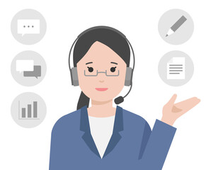 解説をする女性オペレーターのイラスト
