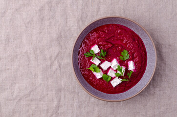 Beet cream soup with feta