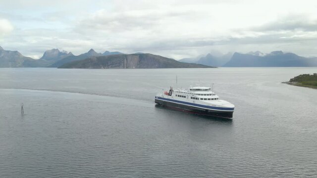 Ferry Service From Bognes To Lodingen In Nordland, Norway. - aerial