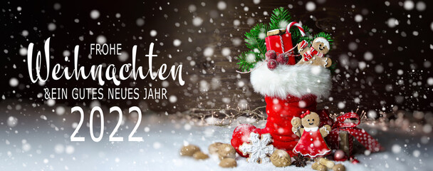 Christmas New Year greeting card 2022 with text in German - Frohe Weihnachten und ein gutes neues...