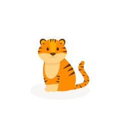 This is a cute tiger isolated on a white background.