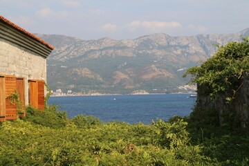 montenegro, budva, mediterrenean, windows, mountain, sky, nature, village, water, view, stone, summer, travel, tourism, scenic, house, sea,	