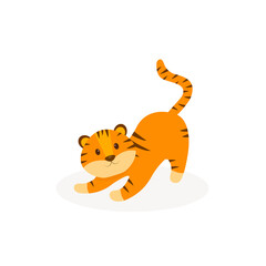 This is a cute tiger on a white background.