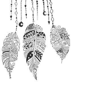Hand drawn hanging fethers vector illustration