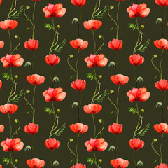 Fototapeta premium Abstract floral seamless pattern painted by brush field poppies. Superior print for surfaces, textiles and design.