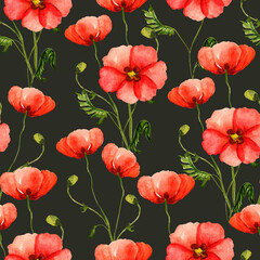 Naklejka premium Abstract floral seamless pattern painted by brush field poppies. Superior print for surfaces, textiles and design.