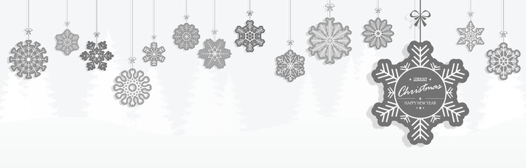 hanging snow stars banner for christmas greetings time