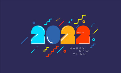Naklejka premium 2022 Happy New Year logo text. 2022 colored number design template.