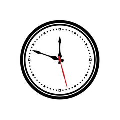 Round wall clock in black and white on a white background.