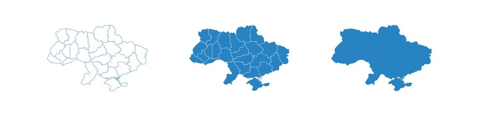 Fototapeta na wymiar Ukraine map set. Europe country contour, vector icon
