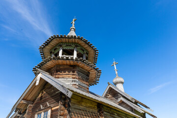 Kizhi. august 2021 Arhangel Michael wooden church on Kizhi island. The dome. Russia
