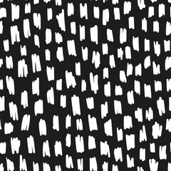 Scribbled brush strokes minimal seamless repeat pattern. Vertical, irregular vector scribble elements all over surface print on black background.