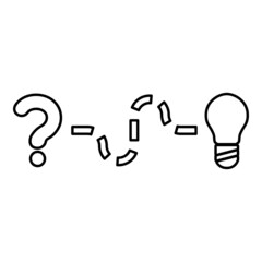 Concept of finding solution to the issue Question and path to the light bulb Searching for Innovation contour outline icon black color vector illustration flat style image