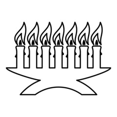 Kwanzaa candles glowing African holiday Seven candle on candlestick American ethnic cultural holiday contour outline icon black color vector illustration flat style image