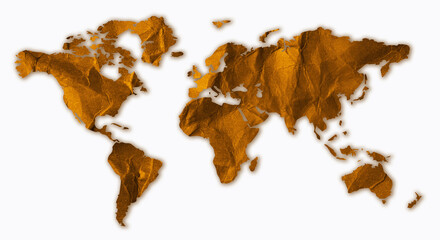 world map with crumped paper