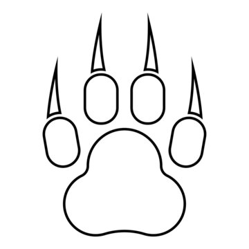 Print paw wild animal with claw track footprint predatory pawprint contour outline icon black color vector illustration flat style image