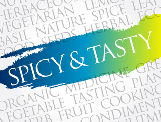 Spicy and tasty word cloud collage, food concept background
