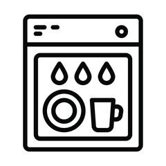 Dishwasher flat line icon. Household appliance for washing utensil, dishware. Outline sign for mobile concept and web design, store