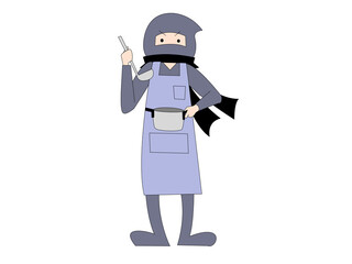 お玉と鍋を手に持つ忍者