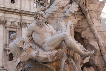 Fototapeta na wymiar Four Rivers Fountain Close Up at Piazza Navona in Rome, Italy
