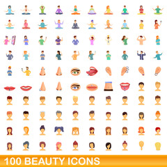 100 beauty icons set. Cartoon illustration of 100 beauty icons vector set isolated on white background