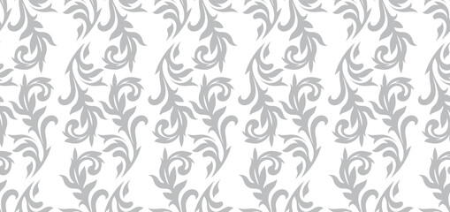 Wallpaper in the style of Baroque. A seamless vector background. Gray and white texture.