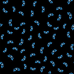 Line Drone flying icon isolated seamless pattern on black background. Quadrocopter with video and photo camera symbol. Vector