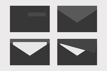 Black envelopes icon set vector illustration. Communication-related stationary symbols