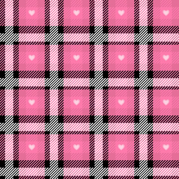 Vector Pink Plaid Check Seamless Pattern in Geometric Abstract Style Can be used for Girly Fashion Fabric Design, School Teen Textile Classic Dress, Picnic Blanket, Retro Print Shirt and Wrapping