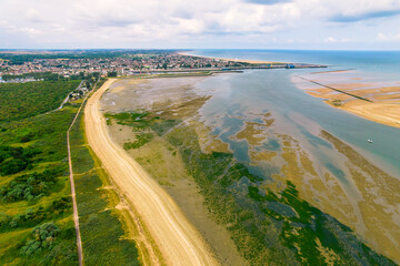 Aerial view of Ouistreham port and wild nature