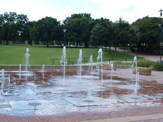 One of three major fountain works in the park at Addison Circle. The dancing waters are relaxing to sit in a bench nearby and watch the waters dance. 