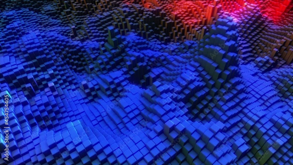 Poster abstract colorful cubic surface in random motion. computer generated background. 3d animation