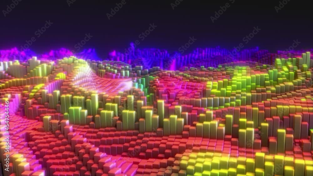 Poster abstract colorful cubic surface in random motion. computer generated background. 3d animation