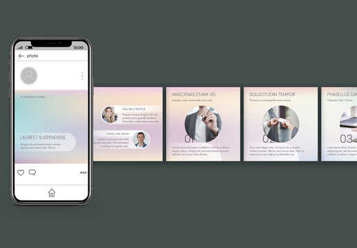 Holographic Gradient Step by Step Carousel Layout
