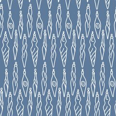 Seamless pattern with christmas decorations - glass icicle baubles for Xmas tree, vector line backdrop, new year background. - obrazy, fototapety, plakaty