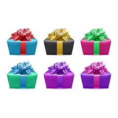 Set of gifts box. Collection realistic gift presents view top