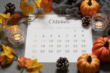 10月のカレンダーとハロウィン飾り