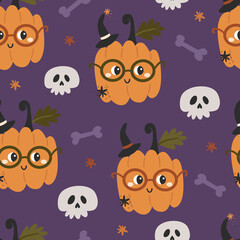 Baby seamless pattern with cute pumpkins.