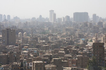 Cairo, Egypt, May 18 2018, Aerial skyline view of Cairo Egypt cityscape , panoramic view of Cairo with many modern buildings, Tahrir square and Tahrir museum