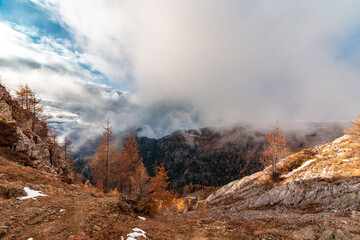 Trekking in a cloudly autumn day in the Dolomiti Friulane, Friuli-Venezia Giulia