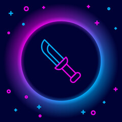 Glowing neon line Military knife icon isolated on black background. Colorful outline concept. Vector