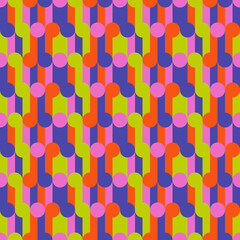 Abstract colorful repeated sample. Vector seamless vertical columns and circles.